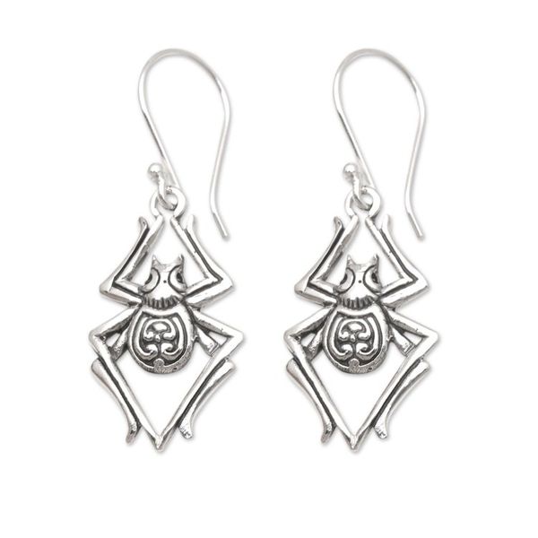 Alternate image for Sterling Silver Dangle Earrings with Spider Motif Itsy Bitsy