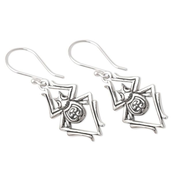 Alternate image for Sterling Silver Dangle Earrings with Spider Motif Itsy Bitsy