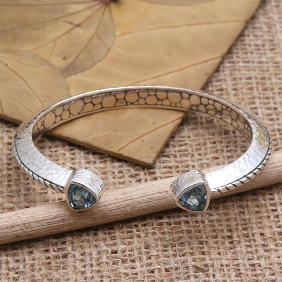 Sterling Silver and Blue Topaz Cuff Bracelet 'Blue Mosaic'