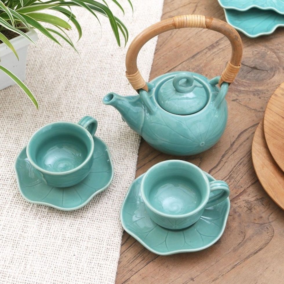 Ceramic Tea Set for Two 5 Pcs 'Honeymoon Tea'