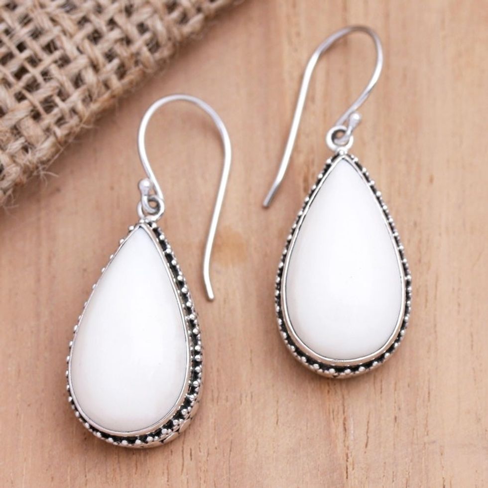 Hand Crafted Sterling Silver Dangle Earrings 'Pale Pear'