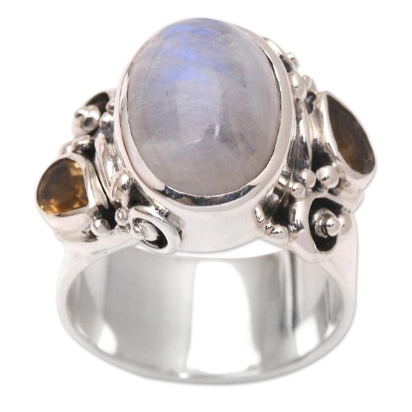 Alternate image for Rainbow Moonstone and Citrine Cocktail Ring Snow Day