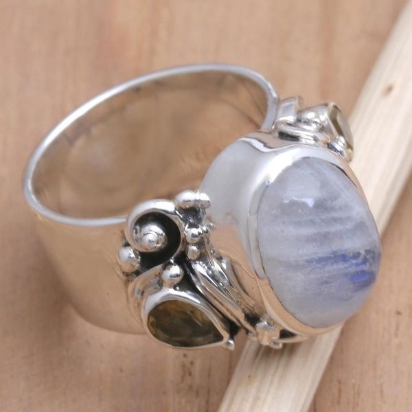 Alternate image for Rainbow Moonstone and Citrine Cocktail Ring Snow Day