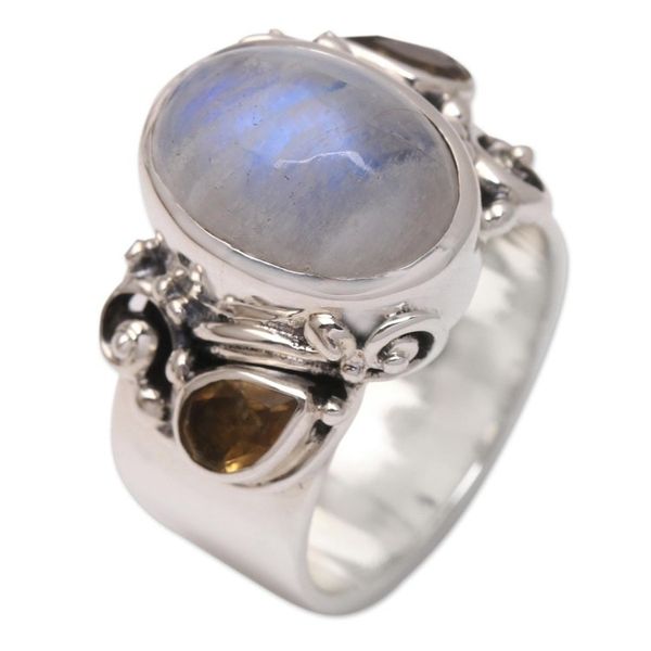Alternate image for Rainbow Moonstone and Citrine Cocktail Ring Snow Day
