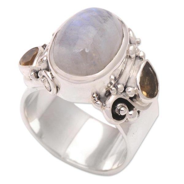 Alternate image for Rainbow Moonstone and Citrine Cocktail Ring Snow Day