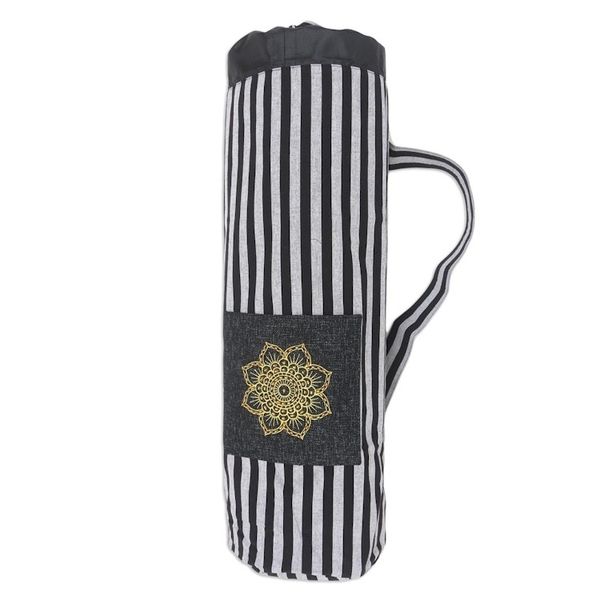 Alternate image for Ikat Cotton Yoga Mat Bag with Stripe Motif Striped Mandala in Black