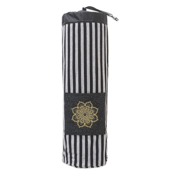 Alternate image for Ikat Cotton Yoga Mat Bag with Stripe Motif Striped Mandala in Black