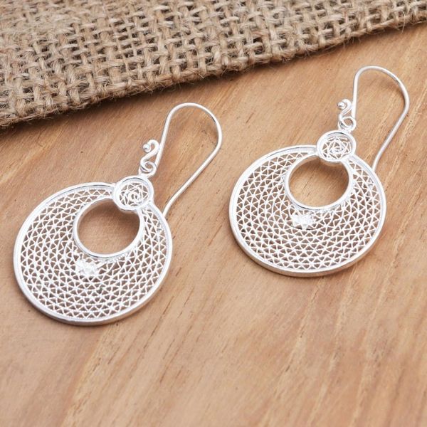 Alternate image for Artisan Crafted Sterling Silver Dangle Earrings Filigree Eclipse