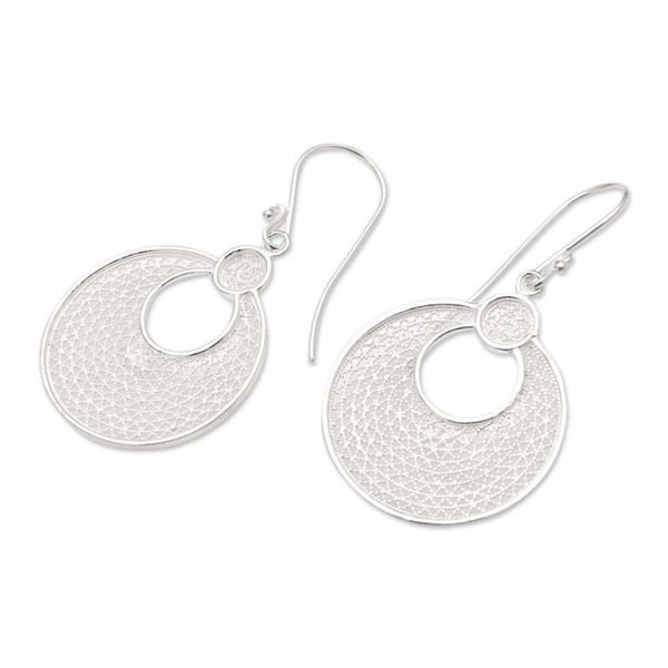 Alternate image for Artisan Crafted Sterling Silver Dangle Earrings Filigree Eclipse