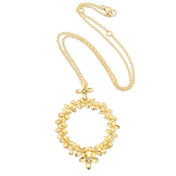 Alternate image for Gold-Plated Peridot Floral-Motif Pendant Necklace Wreathed in Flowers