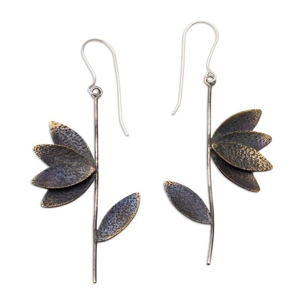 Alternate image for Handcrafted Brass Leaf-Motif Dangle Earrings Crunchy Leaves