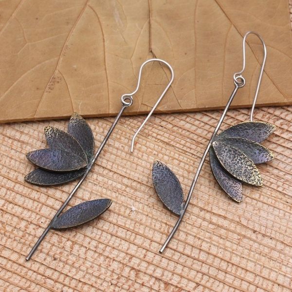 Alternate image for Handcrafted Brass Leaf-Motif Dangle Earrings Crunchy Leaves