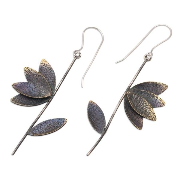 Alternate image for Handcrafted Brass Leaf-Motif Dangle Earrings Crunchy Leaves