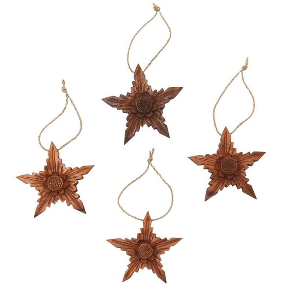 Alternate image for Hand Crafted Floral-Motif Wood Holiday Ornaments Set of 4 Little Sunflower