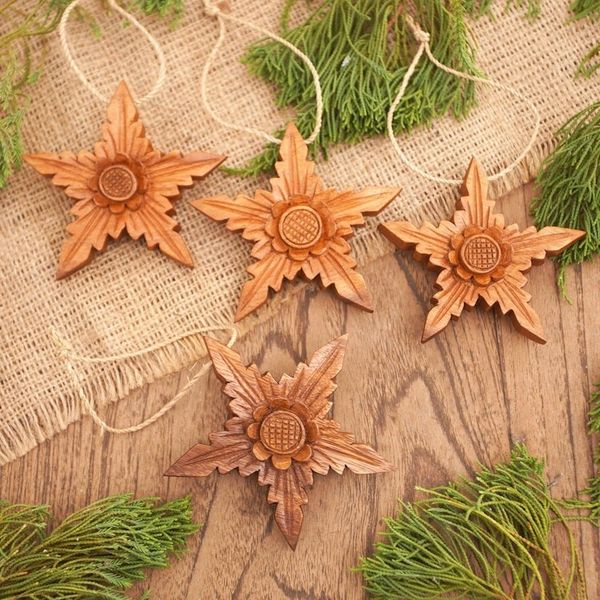 Alternate image for Hand Crafted Floral-Motif Wood Holiday Ornaments Set of 4 Little Sunflower
