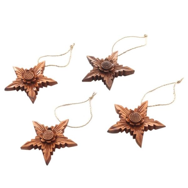 Alternate image for Hand Crafted Floral-Motif Wood Holiday Ornaments Set of 4 Little Sunflower