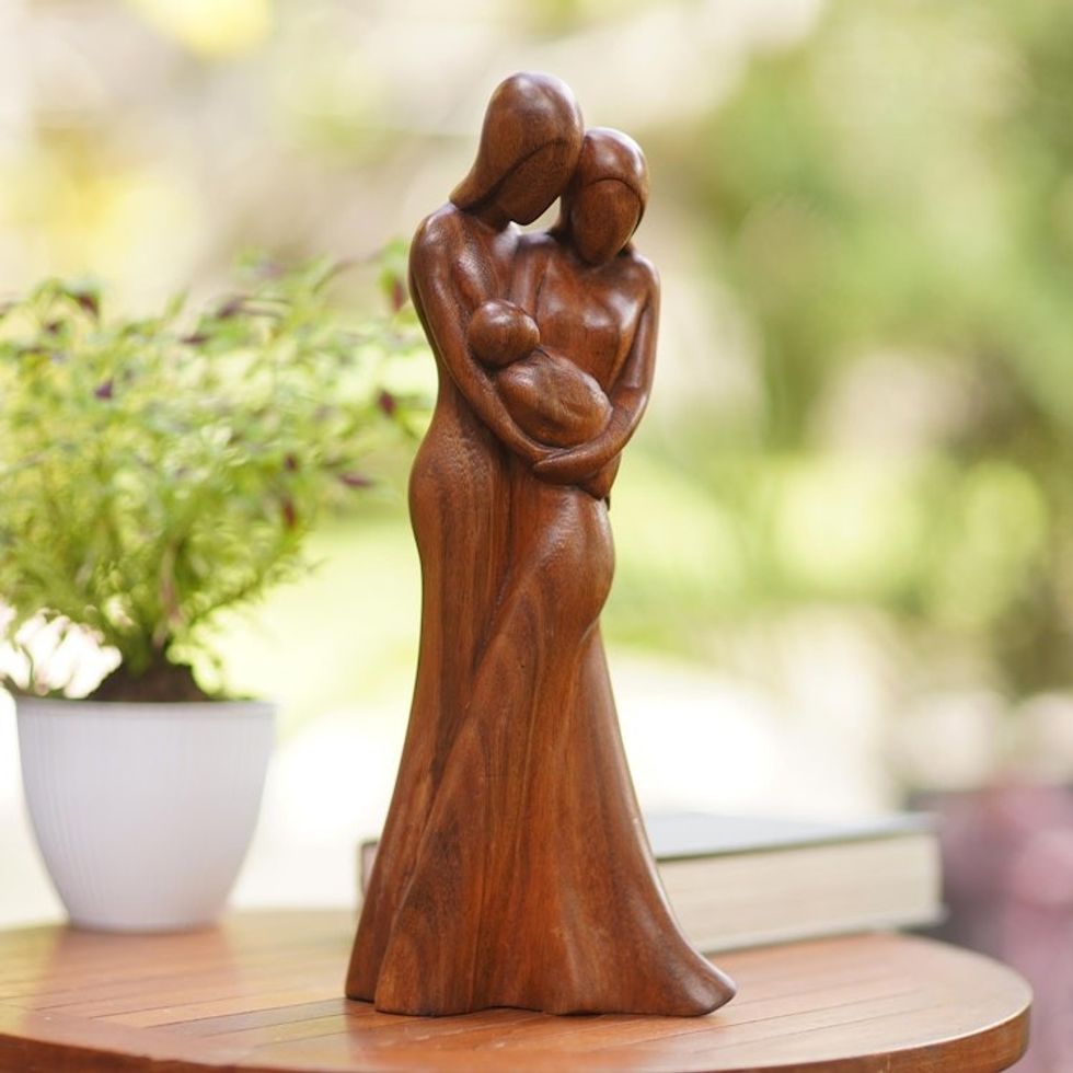 Hand Crafted Suar Wood Sculpture from Bali 'Newborn'