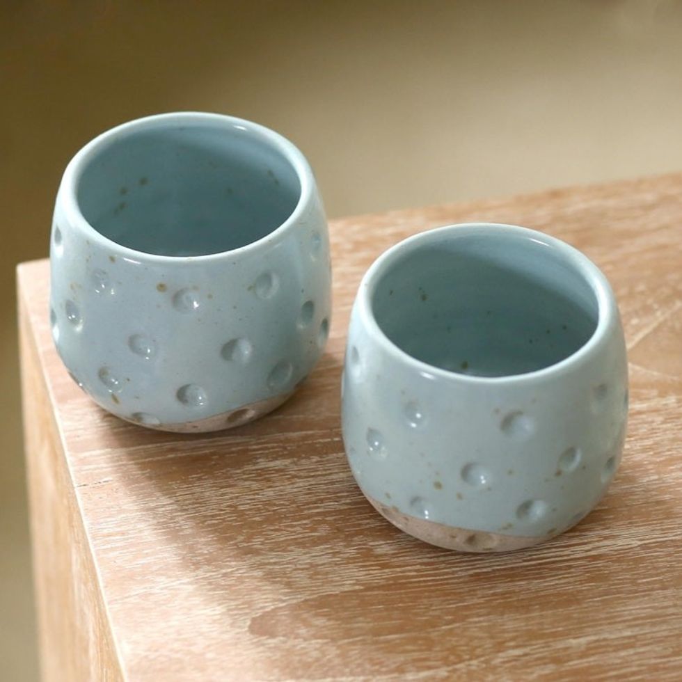 Hand Crafted Ceramic Teacups Pair 'First Snow'