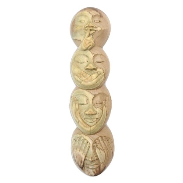 Alternate image for Handmade Hibiscus Wood Wall Art Four Faces of Bali