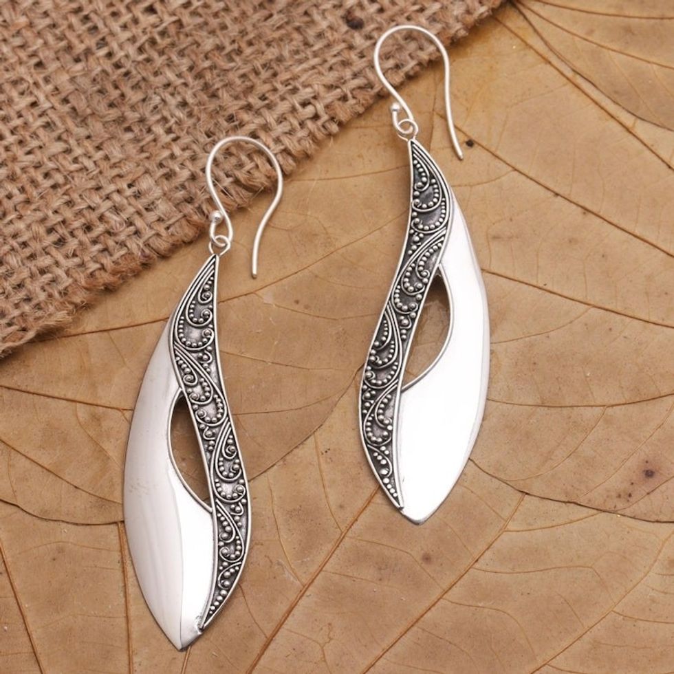 Handmade Sterling Silver Dangle Earrings 'Closing Time'