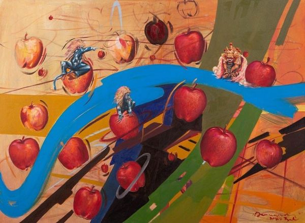 Alternate image for Oil Painting on Canvas with Fruit Motif Dancing Between Apples
