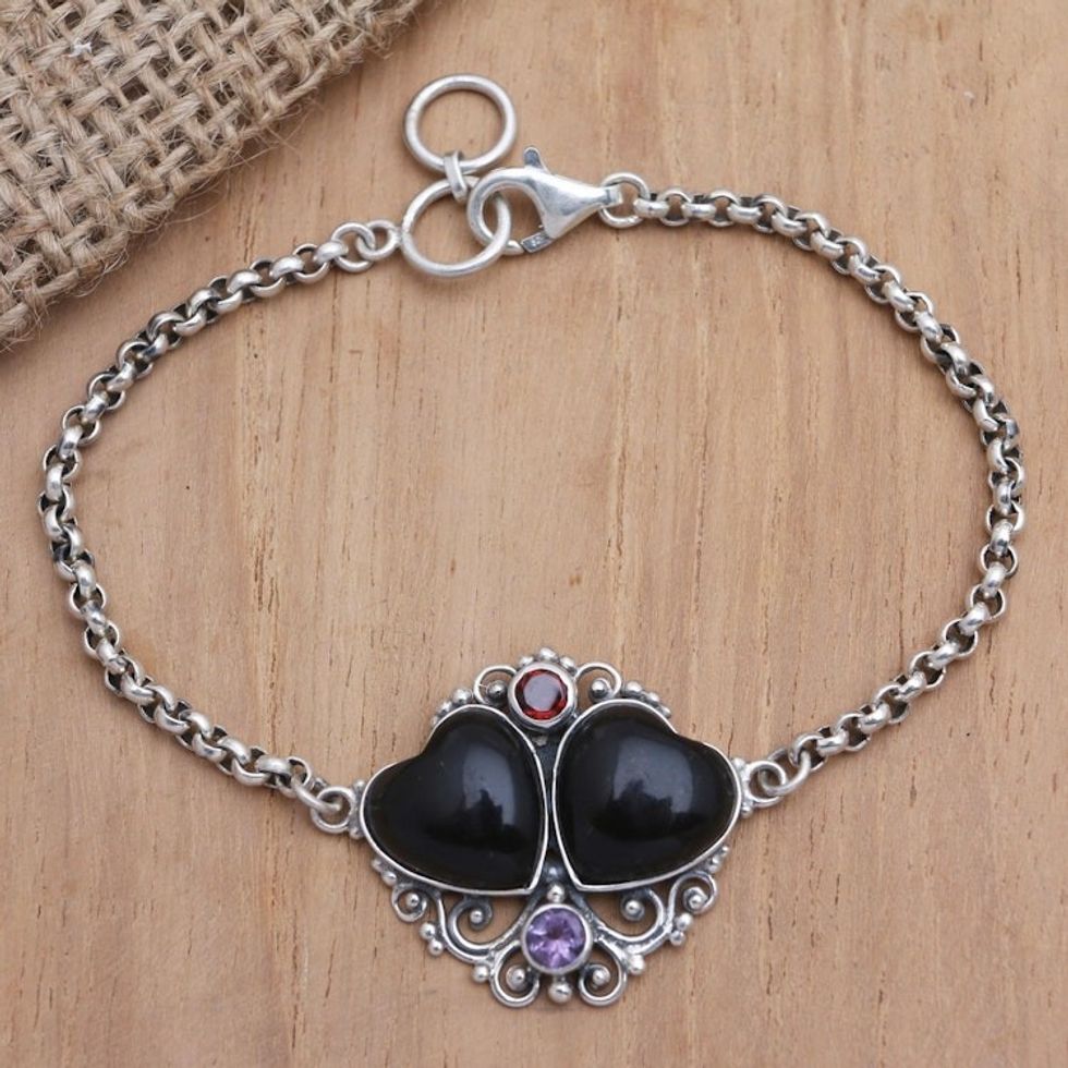 Balinese Amethyst and Garnet Pendant Bracelet 'Double Date'