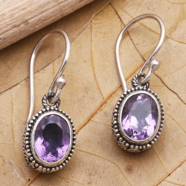 Alternate image for Hand Made Sterling Silver and Amethyst Dangle Earrings Soft Music in Purple