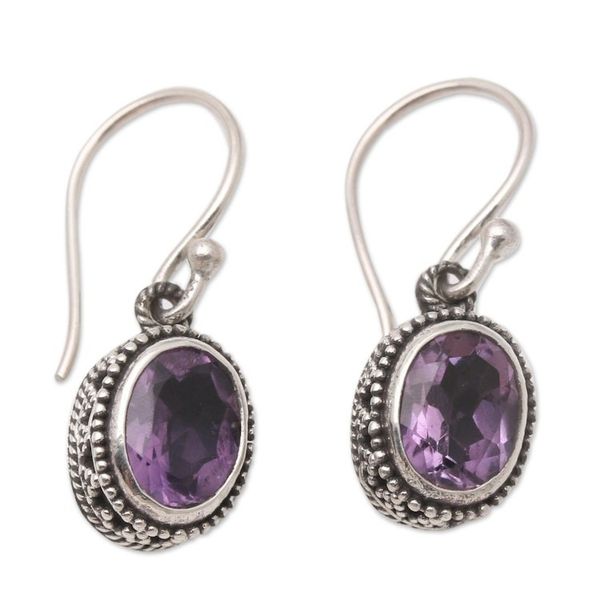 Alternate image for Hand Made Sterling Silver and Amethyst Dangle Earrings Soft Music in Purple