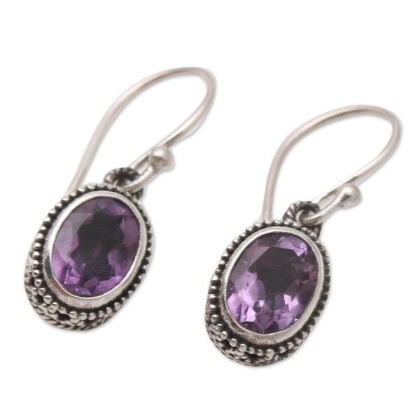 Alternate image for Hand Made Sterling Silver and Amethyst Dangle Earrings Soft Music in Purple