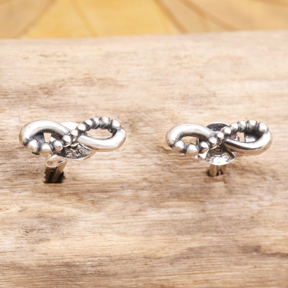 Balinese Sterling Silver Infinity Stud Earrings 'Infinity of Love'