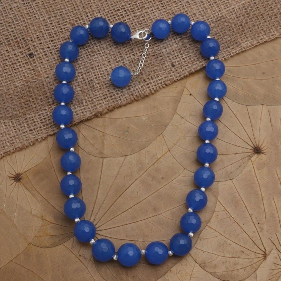 Sterling Silver and Blue Agate Beaded Necklace 'Evening Cocktail in Blue'