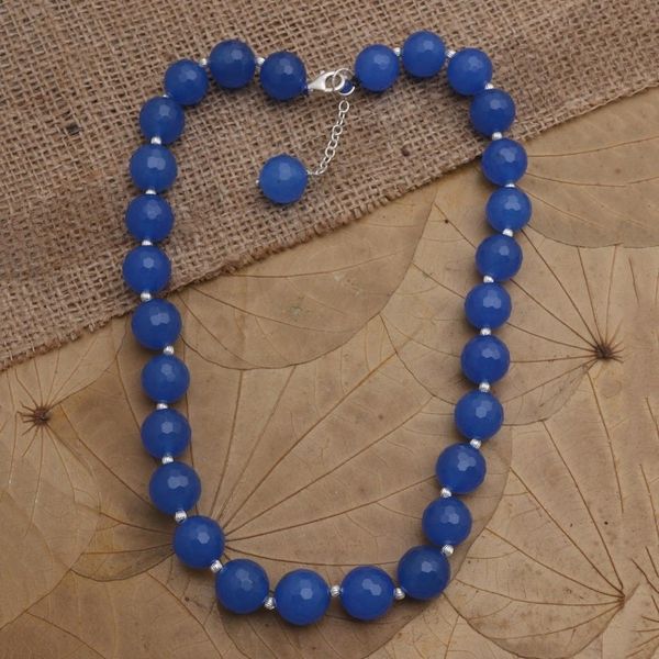 Alternate image for Sterling Silver and Blue Agate Beaded Necklace Evening Cocktail in Blue