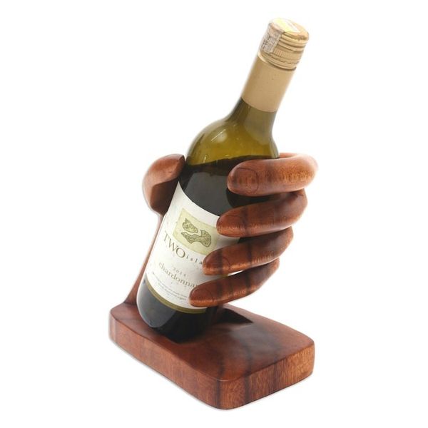 Alternate image for Hand Crafted Suar Wood Bottle Holder Lend a Hand
