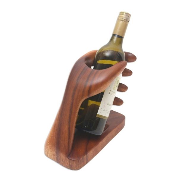 Alternate image for Hand Crafted Suar Wood Bottle Holder Lend a Hand