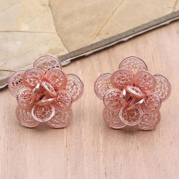 Alternate image for Rose Gold-Plated Floral Button Earrings Delicate Plumeria