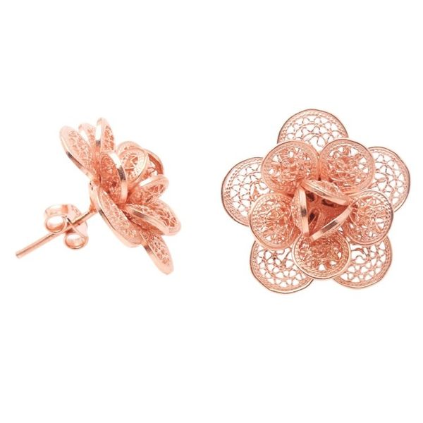Alternate image for Rose Gold-Plated Floral Button Earrings Delicate Plumeria
