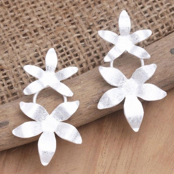 Alternate image for Sterling Silver Drop Earrings with Floral Motif Snow Blooms