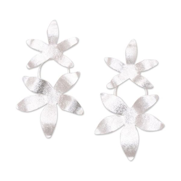 Alternate image for Sterling Silver Drop Earrings with Floral Motif Snow Blooms