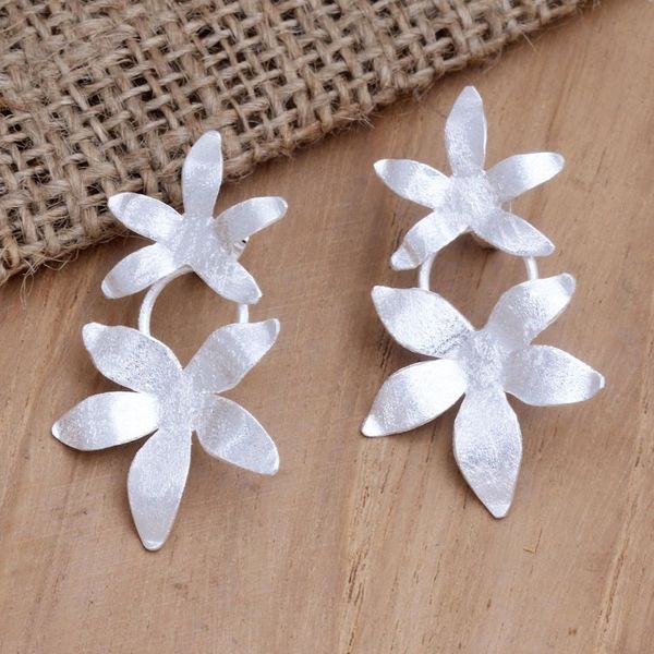 Alternate image for Sterling Silver Drop Earrings with Floral Motif Snow Blooms