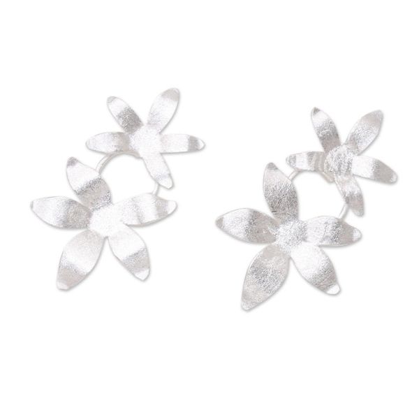 Alternate image for Sterling Silver Drop Earrings with Floral Motif Snow Blooms