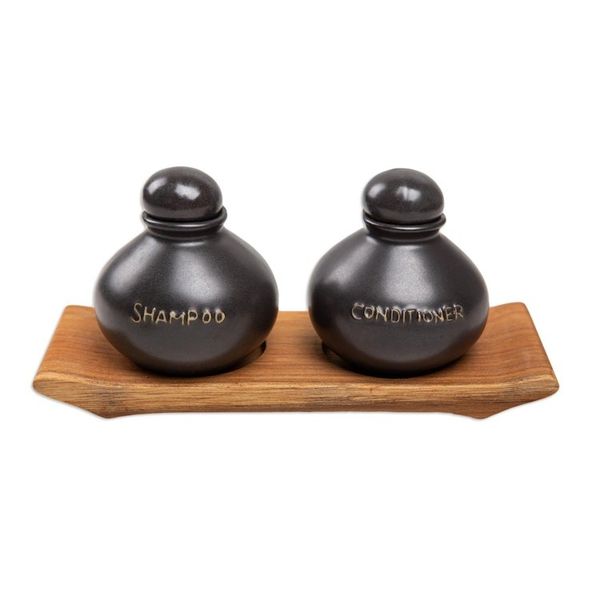 Alternate image for Ceramic Bath Accessory Set with Teak Wood Tray 3 Pieces Bath Day