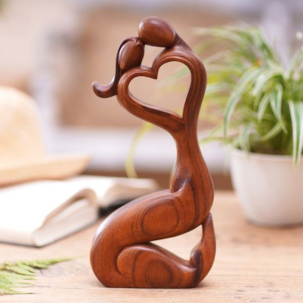 Alternate image for Romantic Suar Wood Statuette from Bali Hold Me