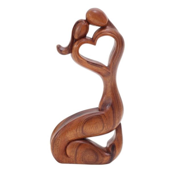 Alternate image for Romantic Suar Wood Statuette from Bali Hold Me