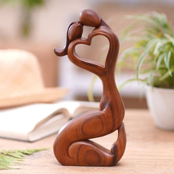 Alternate image for Romantic Suar Wood Statuette from Bali Hold Me