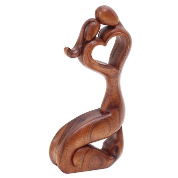 Alternate image for Romantic Suar Wood Statuette from Bali Hold Me