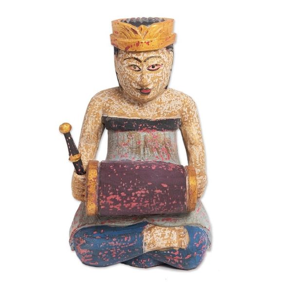 Alternate image for Balinese Albesia Wood Figurine with Music Motif Kendang Beleganjur
