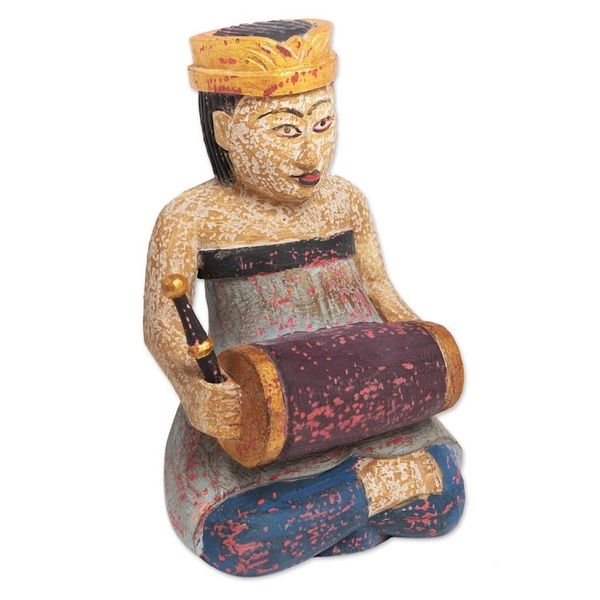 Alternate image for Balinese Albesia Wood Figurine with Music Motif Kendang Beleganjur
