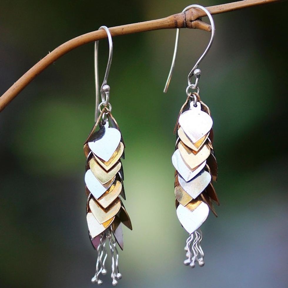 Sterling Silver and 22k Gold Plated Brass Dangle Earrings 'Golden Life'