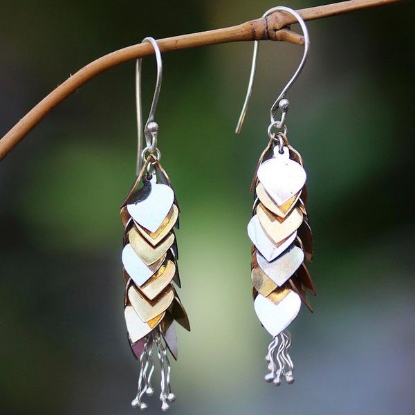 Alternate image for Sterling Silver and 22k Gold Plated Brass Dangle Earrings Golden Life