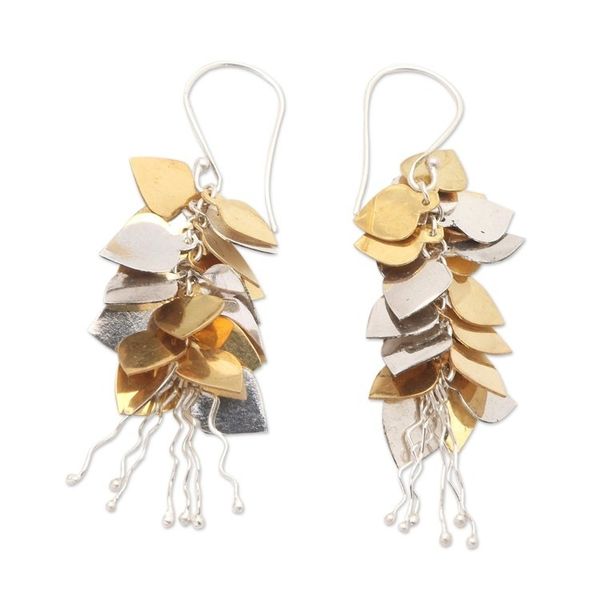Alternate image for Sterling Silver and 22k Gold Plated Brass Dangle Earrings Golden Life